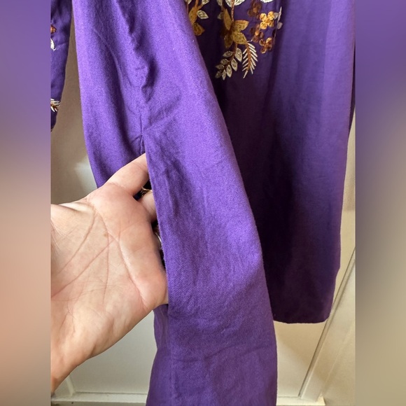 Free People Fleur Du Jour Purple Floral Gold Brown Embroidered Boho Mini Dress M - Picture 9 of 16